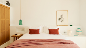 Double bedroom of the Es Vedrà Suite at Hotel Petunia Ibiza