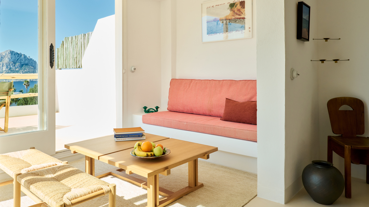 Living room of the Es Vedrà Suite at Hotel Petunia Ibiza
