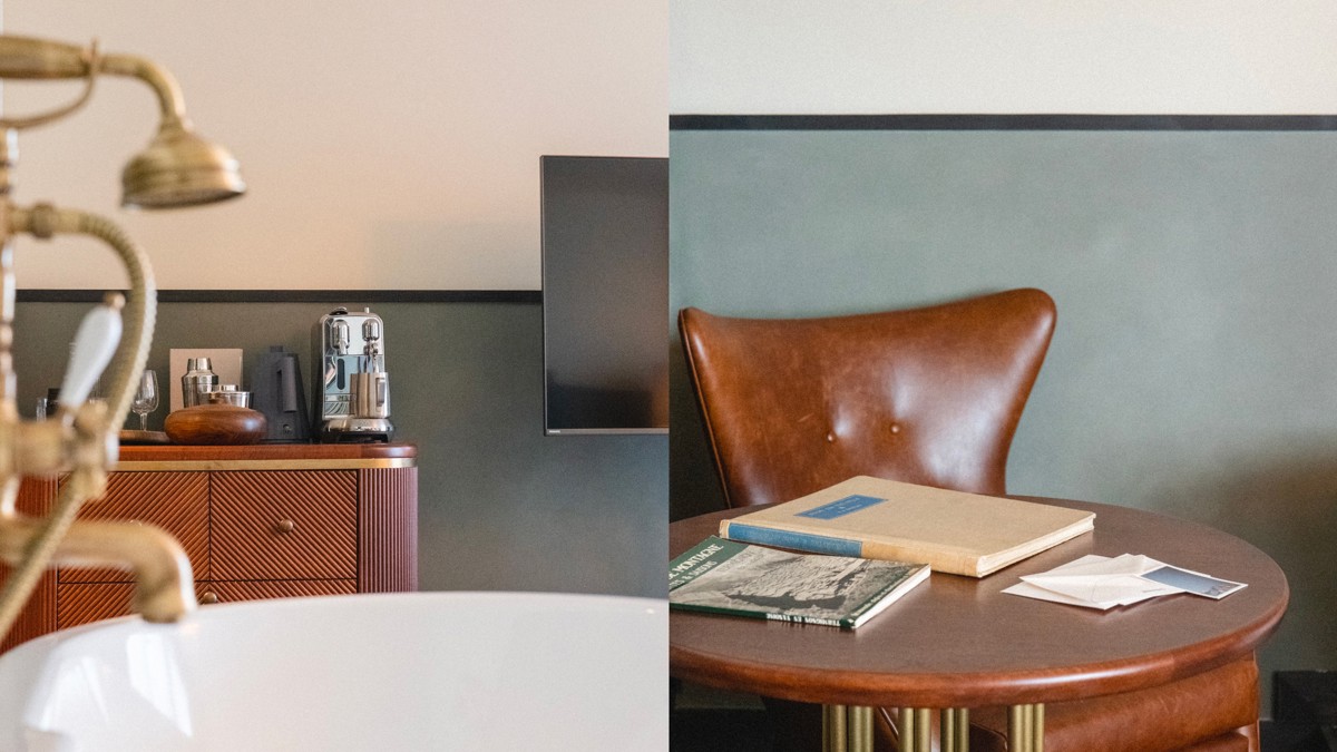 L'image de gauche montre des objets disposés près du téléviseur ; celle de droite montre des chaises confortables.