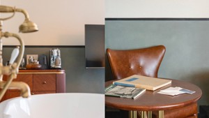 L'image de gauche montre des objets disposés près du téléviseur ; celle de droite montre des chaises confortables.